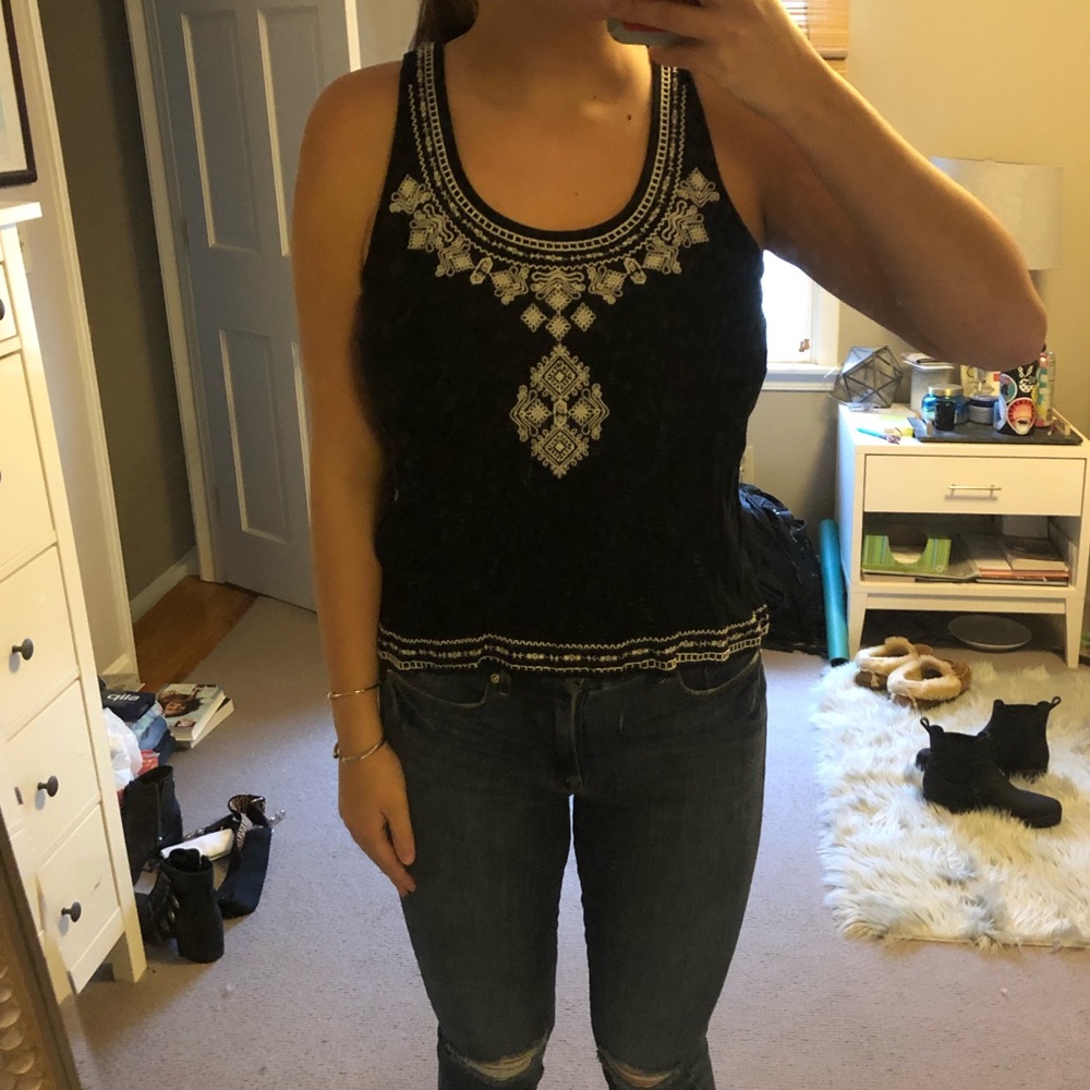 THML black and white embroidered tank top